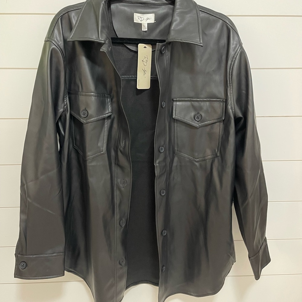 Long sleeve vegan leather button up